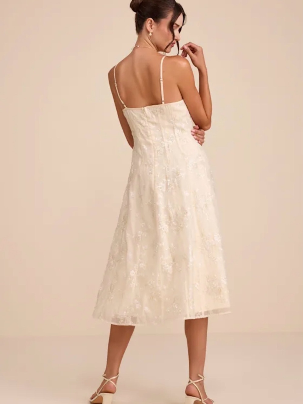 Lulus Elfrieda Cream Floral Embroidered Sleeveless Midi Dress - Picture 2 of 5